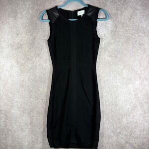 Milly Dress Womens P Black Leather Trim Sheath Sleeveless Knit Cocktail Evening